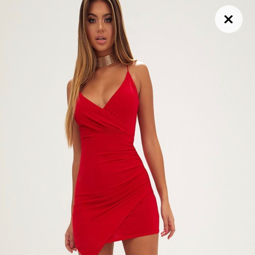 Red spaghetti strap mini dress